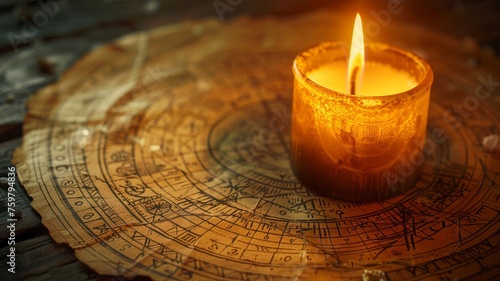 Mystic astrological chart under soft candlelight