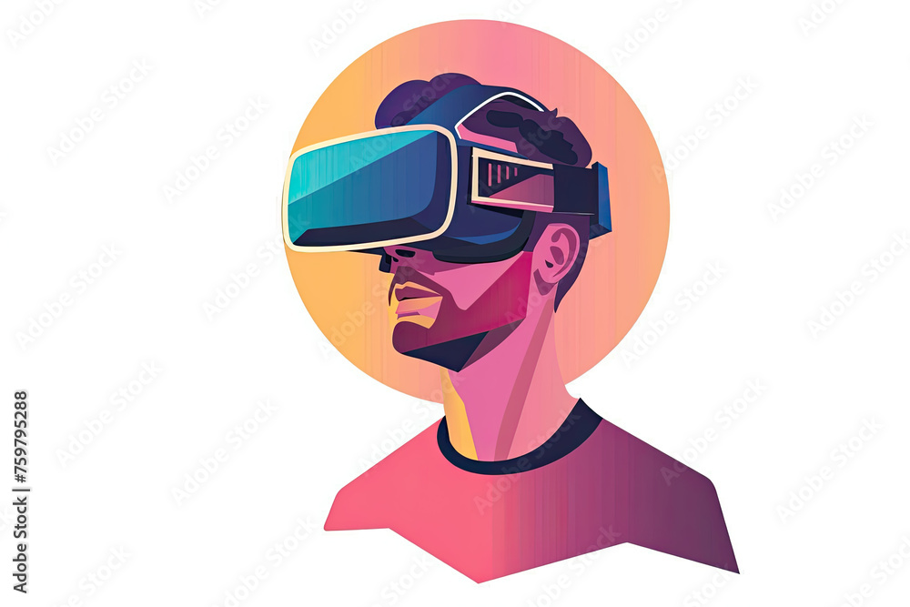 Man wearing a virtual reality headset cartoon isolated on white background. Man wearing a virtual reality headset cartoon isolated on white background.