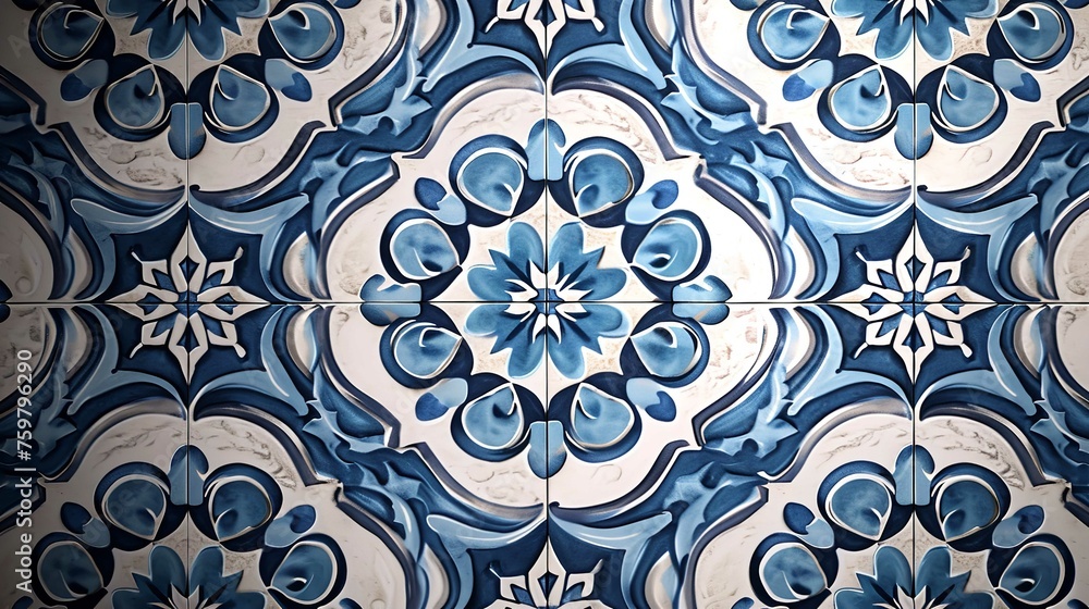 Decorative Blue-White Patterns in Retro Style