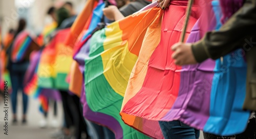 Empowered Diversity: LGBTQ Protesters Marching for Equal Rights with Rainbow Flags