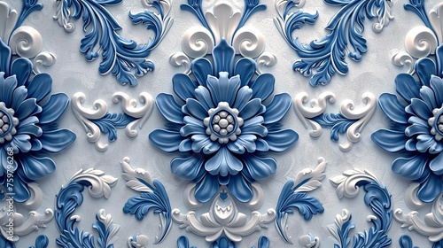 Decorative Blue-White Patterns in Retro Style