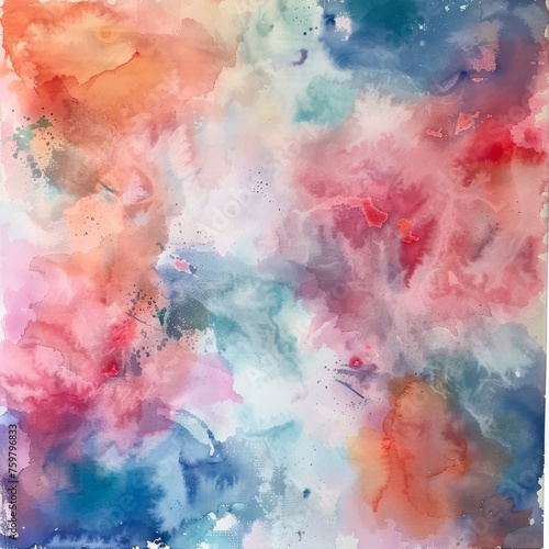 A soft, dreamlike watercolor scape, with a gentle blend of coral, azure, and turquoise tones, resembling a tranquil dawn.