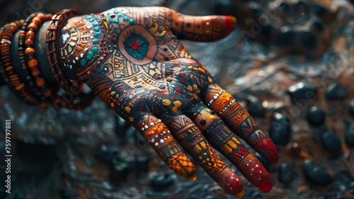 Hand colors intricate designs with vibrant pencils