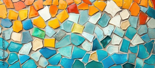 Colorful mosaic wall for background with space for text. photo