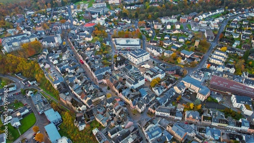 Aerial of the old town around the city Bad Bentheim in Germany on a cloudy noon in fall
 photo