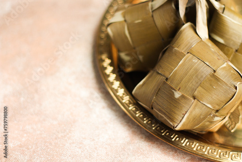 Ketupat (Rice Dumpling) Indonesian traditional cake for Eid Celebration.  photo