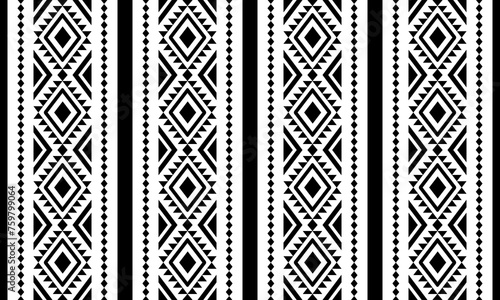 Navajo southwest geometric seamless pattern fabric black and white design for textile printing