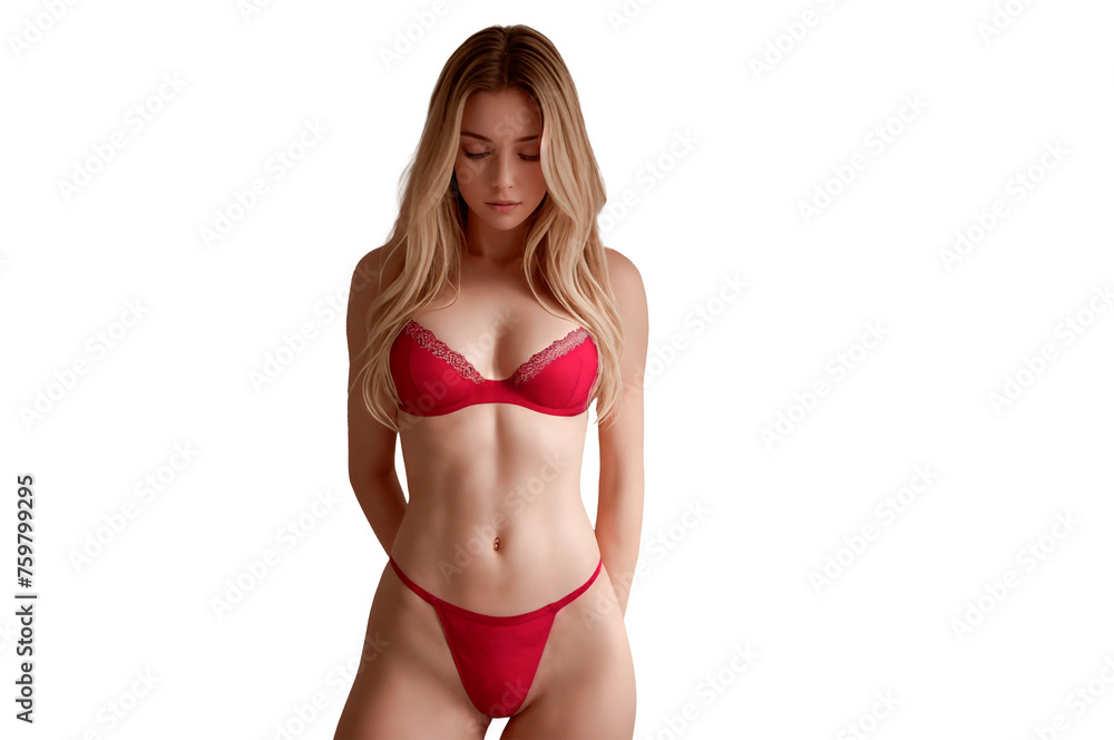 Young woman in red underwear isolated on transparent background. young girl posing on transparent studio background with copy space for design wearing red underwear Young woman in red underwear isolated on transparent background. young girl posing on transparent studio background with copy space for design wearing red underwear