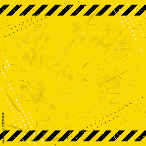 Black Stripped Rectangle on yellow background. Blank Warning Sign and text space. Warning Background. Danger caution grunge tape. Vector illustration for your design. EPS10.
