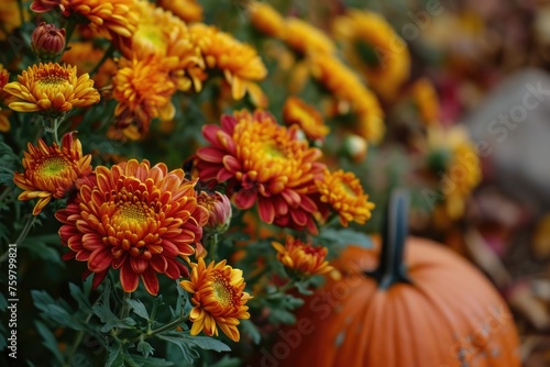 Harvest Delight: Autumnal Floral Decor with Pumpkins