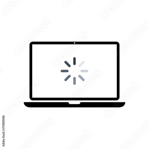 Loading on laptop screen icon vector. Buffering on notebook display concept