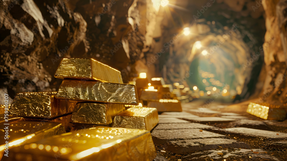 Gold bars are placed in gold mine, the discovery and increasing demand for gold, one of the world's most traded commodities and is vital to the economy Gold bars are placed in gold mine, the discovery and increasing demand for gold, one of the world's most traded commodities and is vital to the economy