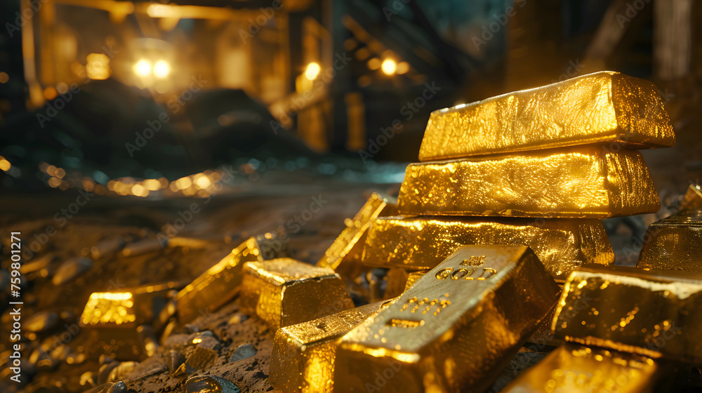 Gold bars are placed in gold mine, the discovery and increasing demand for gold, one of the world's most traded commodities and is vital to the economy Gold bars are placed in gold mine, the discovery and increasing demand for gold, one of the world's most traded commodities and is vital to the economy