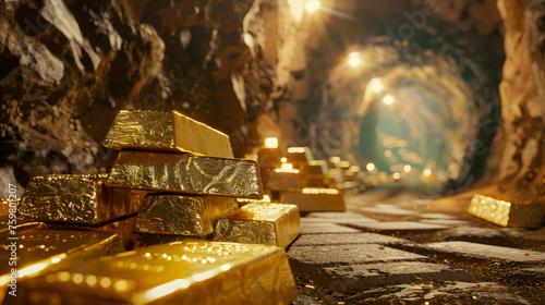 Gold bars are placed in gold mine, the discovery and increasing demand for gold, one of the world's most traded commodities and is vital to the economy photo