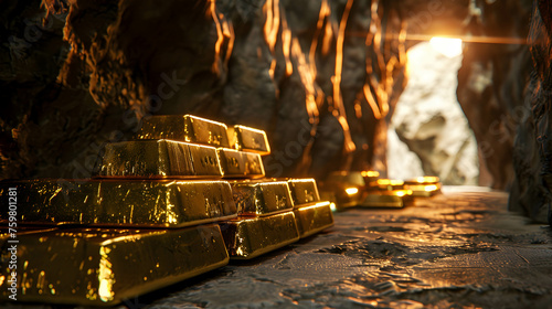 Gold bars are placed in gold mine, the discovery and increasing demand for gold, one of the world's most traded commodities and is vital to the economy