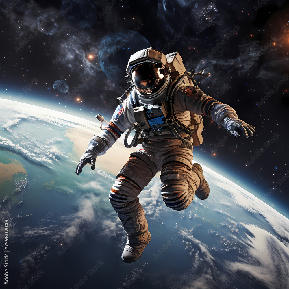 Astronaut floating in space with Earth in the background