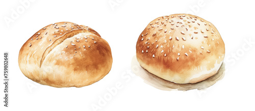 Watercolor painting of fresh bakery buns
