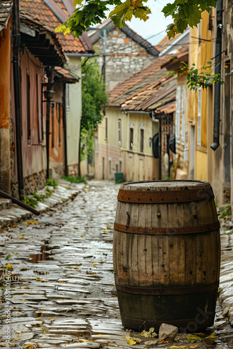 Old cedar barrel in a narrow street © Fabio