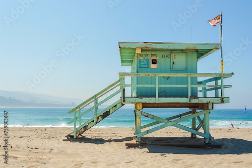  a lifeguard tower near Santa Monica in Los Angeles