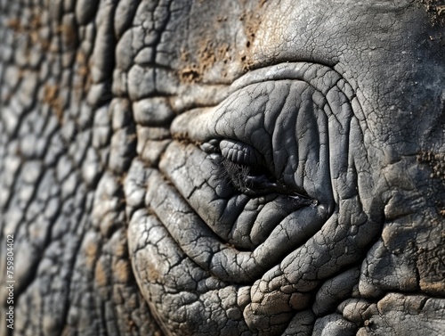 Rugged Rhino: Close-Up Texture of Black Rhinoceros Hide for Background © AIGen