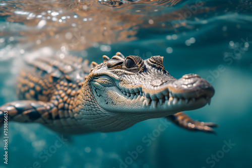 Close-up photo of a crocodile in the water.