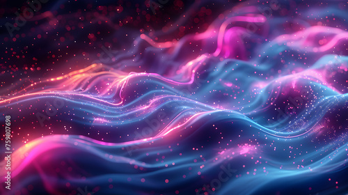 Holographic Neon Fluid Waves Dark Background, abstract background with waves, Generative AI