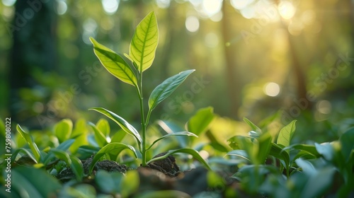 green leaves with a sunlight background. saving the world  ECO  and clean energy concept.