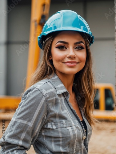 female construction worker with helmet