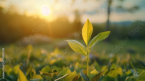 green leaves with a sunlight background. saving the world, ECO, and clean energy concept.