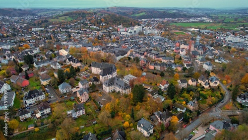  Aerial view around the old town of the city Wetzlar in Germany on a cloudy day in autumn 