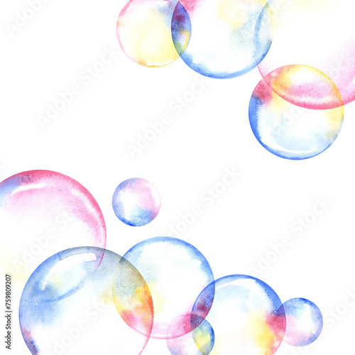 Square greeting card with watercolor Soap bubbles