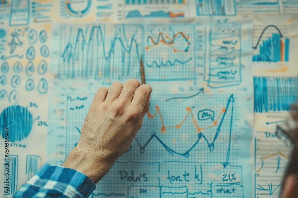 business planning and strategy. Businessman draw growth graph and progress of business and analyzing financial and investment data ,business planning and strategy on blue background business planning and strategy. Businessman draw growth graph and progress of business and analyzing financial and investment data ,business planning and strategy on blue background