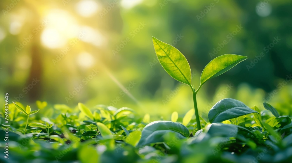 green leaves with a sunlight background. saving the world, ECO, and clean energy concept.