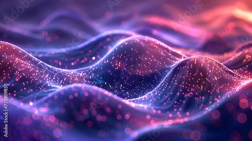 Holographic Neon Fluid Waves Dark Background, abstract background with waves, Generative AI