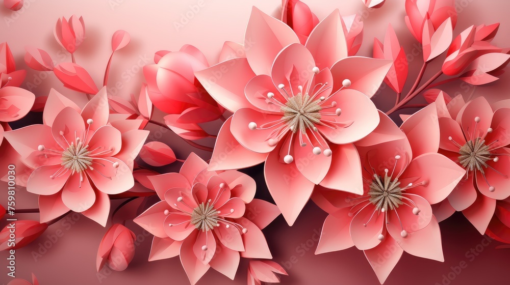Radiant red paper flowers on soft background Radiant red paper flowers on soft background