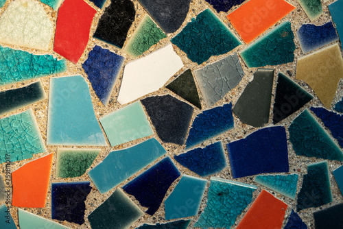 A mosaic tile pattern with blue  green  and red tiles