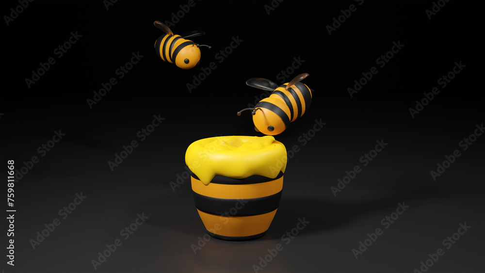 Cute 3d little bee flying with yellow background Cute 3d little bee flying with yellow background