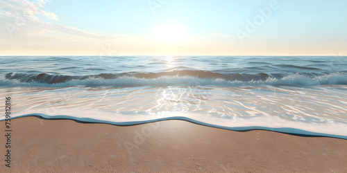 Sea wave with foam on the sandy beach, 3d render illustration - Ai generated