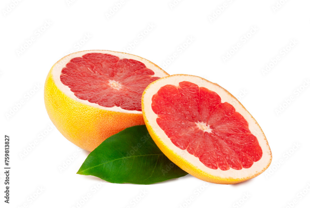Fresh grapefruit slices, isolated on a white background Fresh grapefruit slices, isolated on a white background