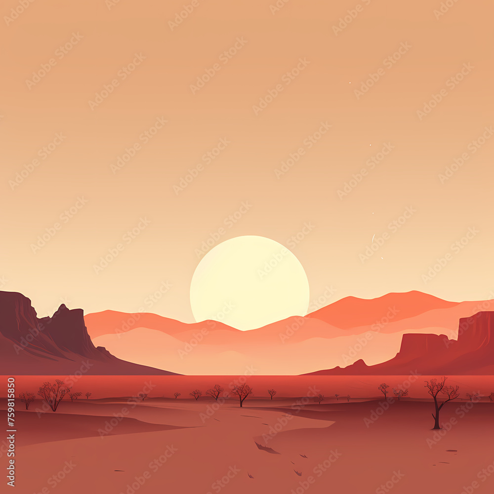 Minimalist desert landscape at dusk. 