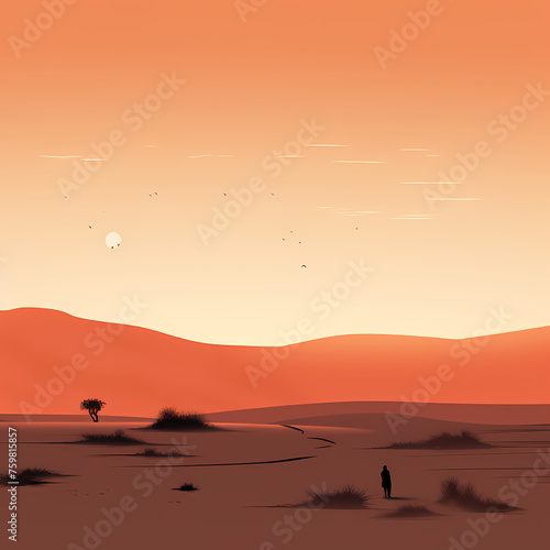 Minimalist desert landscape at dusk. 