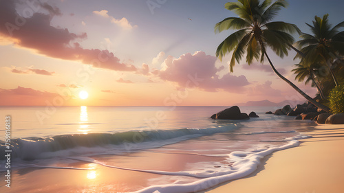 Luxury Honeymoon Shoreline. Solitude wallpaper with Peaceful Sunrise Beach.