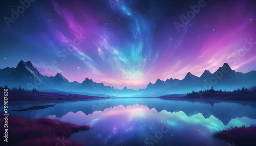 Beautiful fantasy starry night sky, blue and purple colorful, galaxy and aurora 4k wallpaper