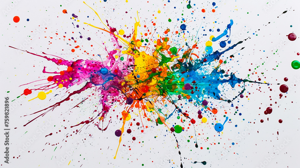 A colorful painting with splatters of paint that looks like a rainbow
