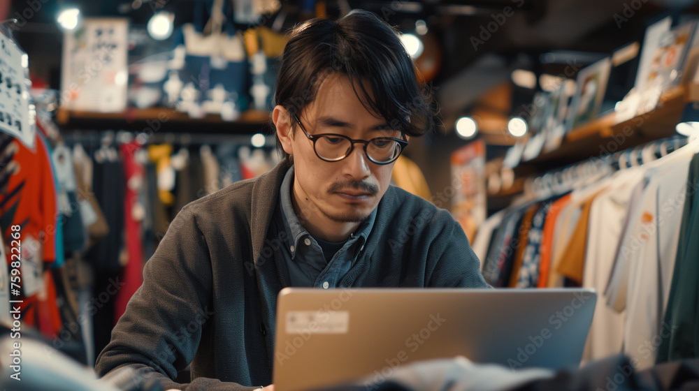Fototapeta premium Boutique owner working on a laptop