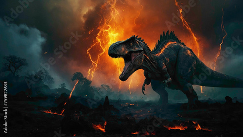dinosaurs background with blaze of fires and large wings flaying over the big blue sky  © Ya Ali Madad 