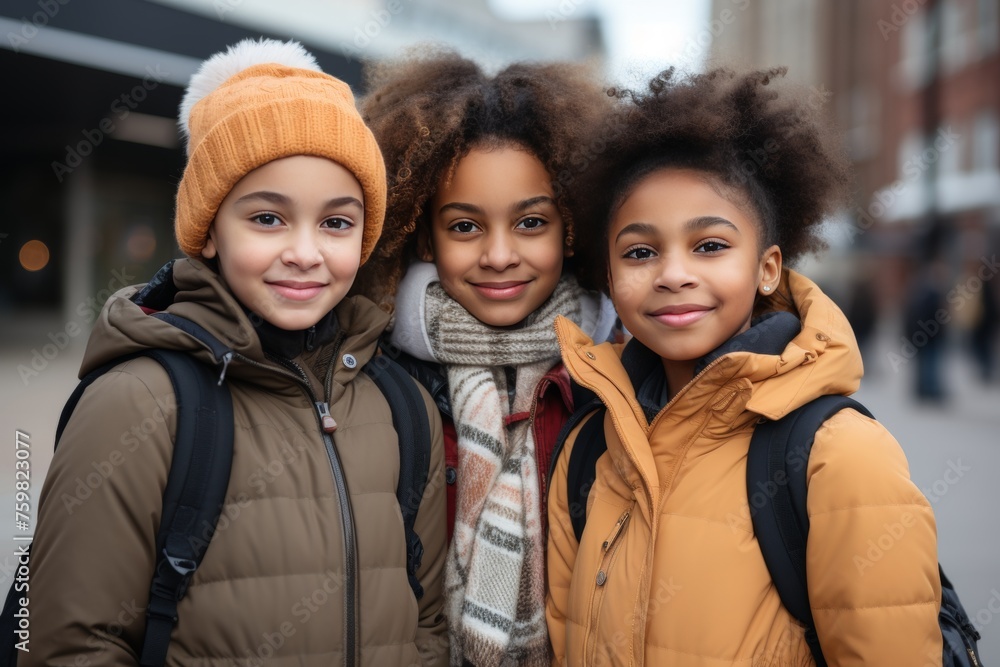 Playful diverse group of multiethnic children laughing and having fun together at schoolyard Playful diverse group of multiethnic children laughing and having fun together at schoolyard
