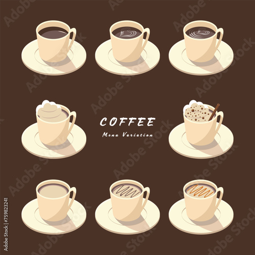 アイソメトリックのイラスト_コーヒーバリエーション