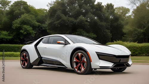 Sleek Electric Coupe in a Park Setting