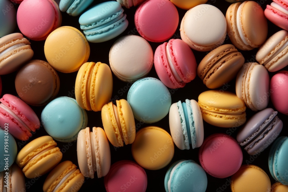 Assortment of vibrant french macarons from overhead for banner or background image Assortment of vibrant french macarons from overhead for banner or background image